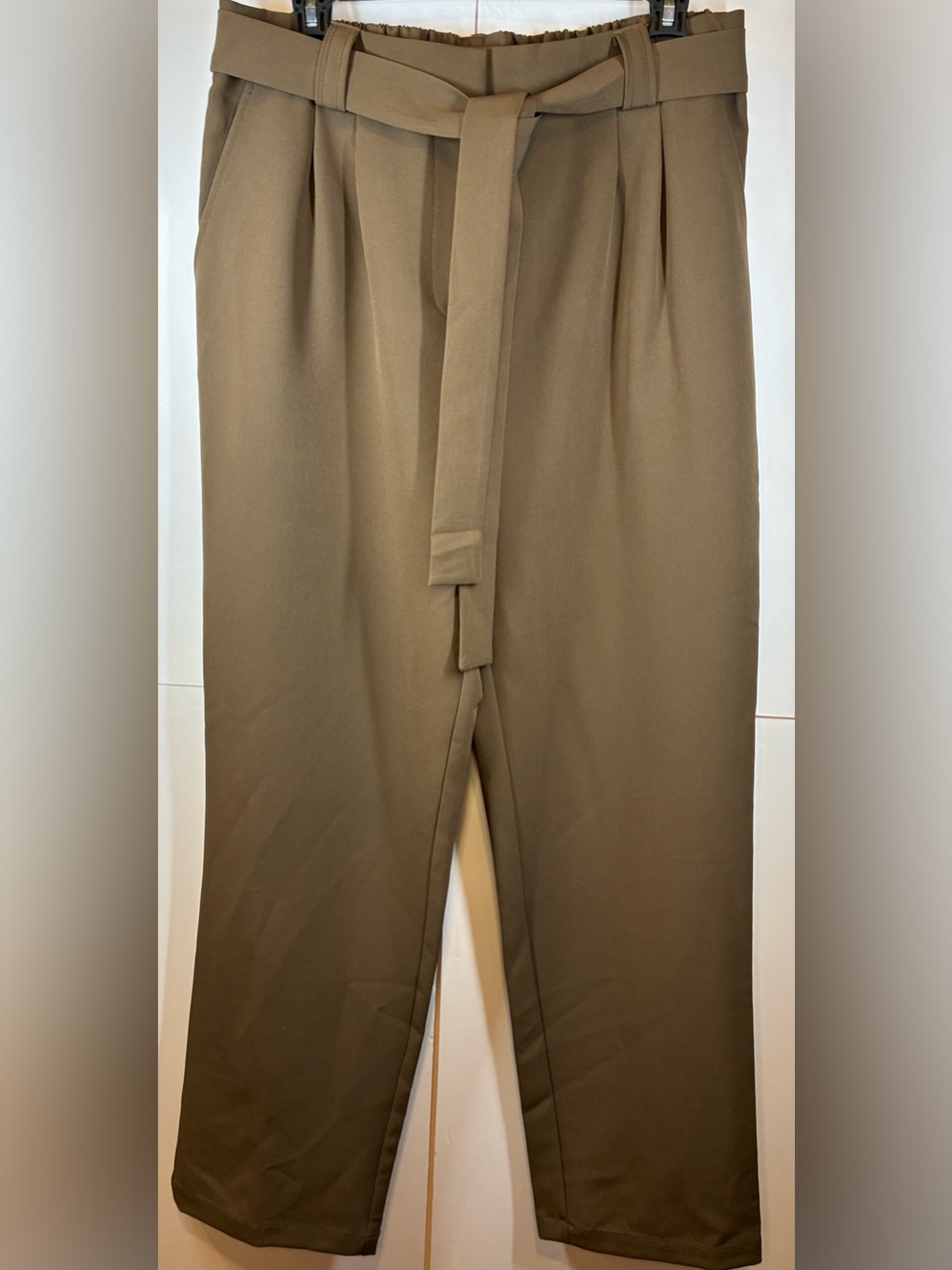 MELLODAY Taupe Paperbag Waist Belted Wide Leg Pants Size Large